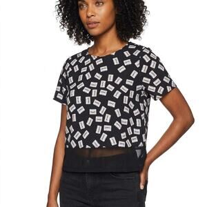 NEON ROSE Black Cassette Tapes Graphic Lightweight Top Women Size 8